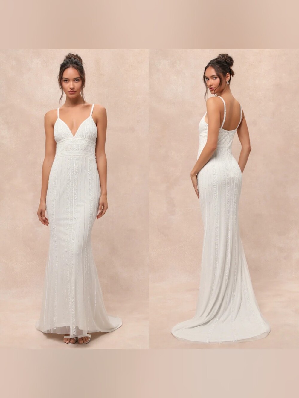 Lulus Stunning Vow White Beaded Sequin Maxi Dress S Wedding Bridal Formal Party